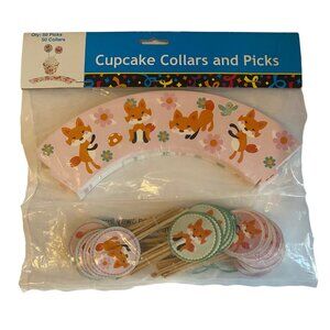 Fox Themed Cupcake 50 Collars & Picks Baby Shower Birthday Party NEW